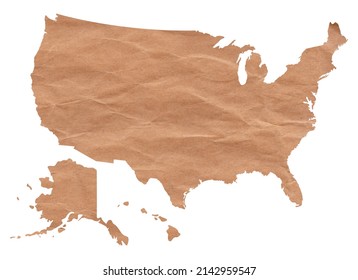 Map of United States of America made with crumpled kraft paper. Handmade map with recycled material. USA. EEUU - Shutterstock ID 2142959547