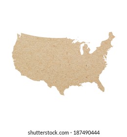 Map Of United States Made Of Recycled Paper Isolated On White Background