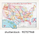 A map of the United States showing the steps in which the US grew over time from Spofford