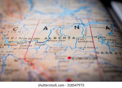 Map View Of Alberta State, Canada. (vignette)