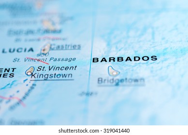 Map view of Barbados state, Central America.