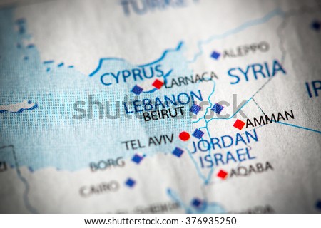Map view of Beirut, Lebanon on a geographical map of Middle East