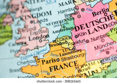 Map view of Belgium on a geographical map.