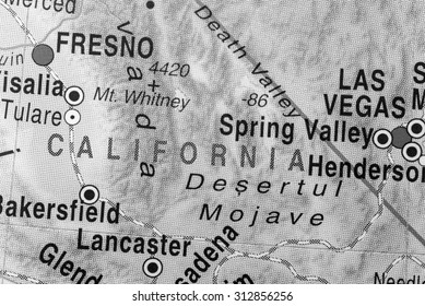 Map view of California state and Mojave Desert