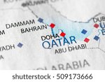 Map view of Doha, Qatar on a geographical map of Middle East.