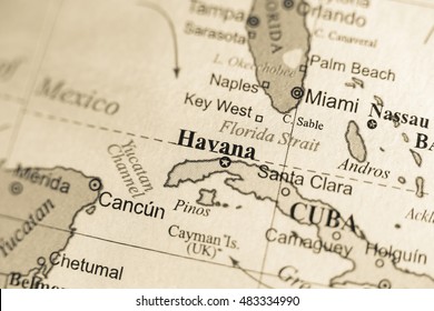 Map View Of Havana, Cuba On A Geographical Map Of North America.