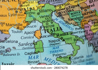 Italy On World Map Map View Italy On Geographical Globe Stock Photo (Edit Now) 280074278