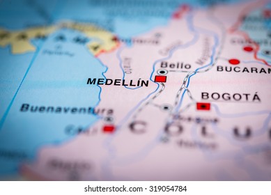 Map View Of Medellin, Columbia. (vignette)