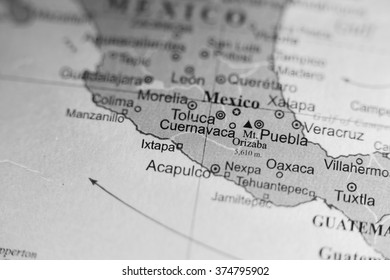 Map View Of Toluca, Mexico On A Geographical Map.