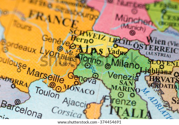 Map View Torino Italy On Geographical Stock Photo (Edit Now) 374454691