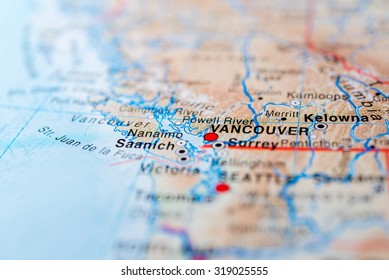 Map View Of Vancouver, Canada.