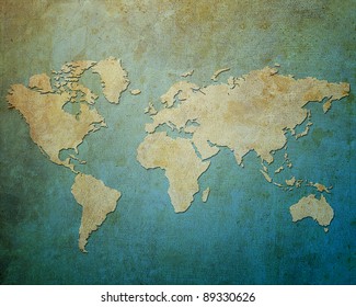 Map World On Paper Background Style Grunge