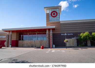 Maple Grove, Minnesota - May 29, 2020: A Target Store Is Boarded Up To Prevent Looting And Riots Due To The Death Of George Floyd By Minneapolis Police Department