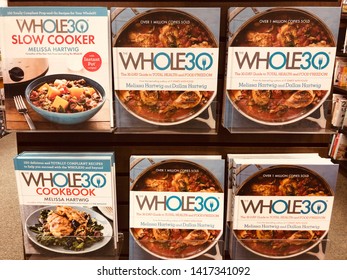 Maple Grove, Minnesota - May 31, 2019: Display of Whole 30 diet cookbooks at a bookstore