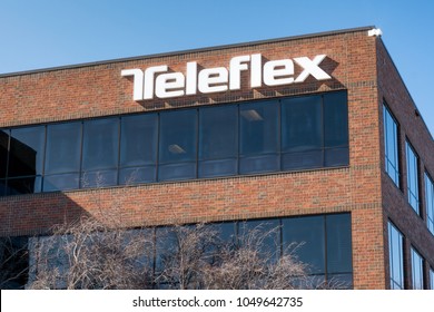 MAPLE GROVE, MN/USA - MARCH 17, 2018: Teleflex Corporate Building And Trademark Logo. Teleflex Is A Provider Of Specialty Medical Devices For A Range Of Procedures In Critical Care And Surgery.