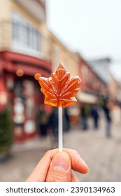 Maple syrup candy on stick in Quebec City, Canada