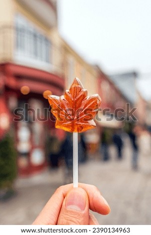 Maple syrup candy on stick in Quebec City, Canada