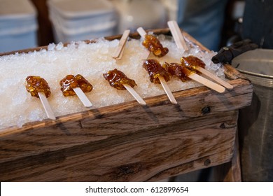 Maple Taffy On Snow At The Sugar Shack