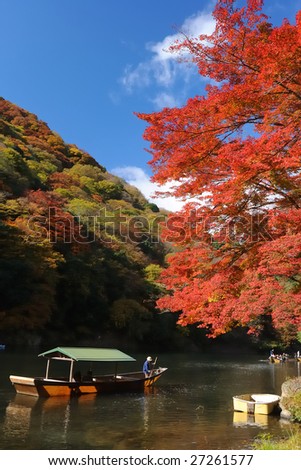 maple tree and river with beautiful cloudscape background
