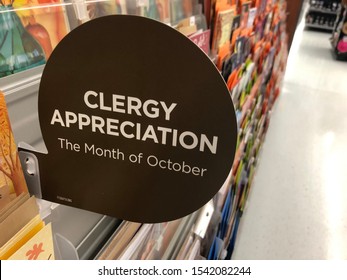 Maplewood, Minnesota - October 25, 2019: Cards For Sale For Clergy Appreciation Month Holiday In October, At A Retail Store