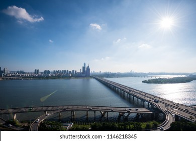 Mapo Bridge And Hangang River In Seoul.