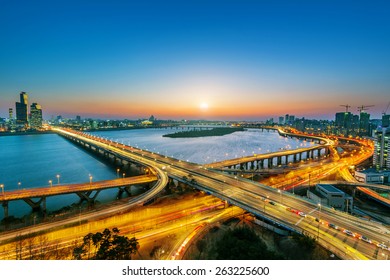 Mapo Bridge And Seoul Cityscape In Korea.