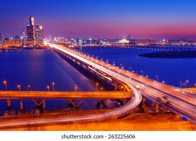 Mapo Bridge And Seoul Cityscape In Korea.