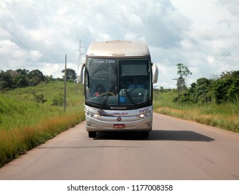 Maraba/Para/Brazil - May 05, 2013: Bus Of The JamJoy Company That Transports Passengers Between The Cities Of Belem And Canaa Dos Carajas, In Para State.