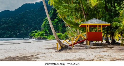 Maracas beach trinidad and tobago lifeguard cabin side view empty beach 