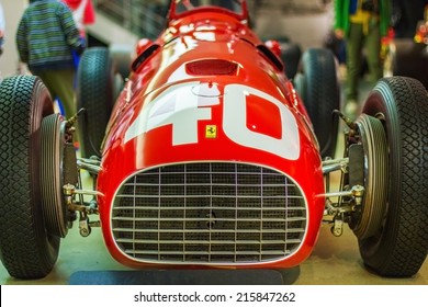 MARANELLO, ITALY - APRIL 30, 2014: Closeup Of Old Ferrari Model In Ferrari Factory Showroom.