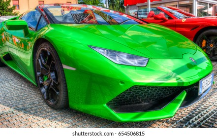 Maranello Modena Italy 06 June 2017: Lamborghini Huracan Lp 610-4 Spyder. The Huracán Cabriolet Variant. Green Colour.
