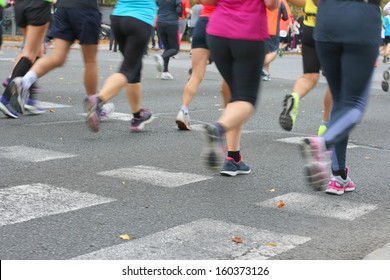 Marathon Runners Pictured From Behind, Blurred Motion