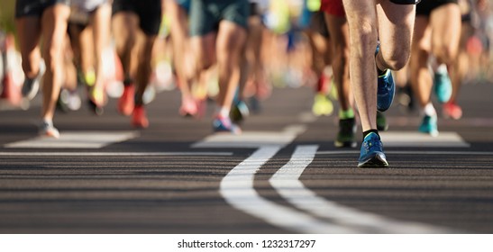 Marathon Running Race, Large Group Of Runners