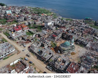 Marawi City, Philippines - May 10, 2018: Ruins From The Marawi Siege As Shot By A Drone.