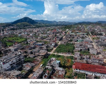 Marawi City, Philippines - May 10, 2018: Ruins From The Marawi Siege As Shot By A Drone.