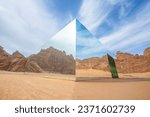 Maraya in AlUla, Saudi Arabia. Mirrored building in the middle of desert.