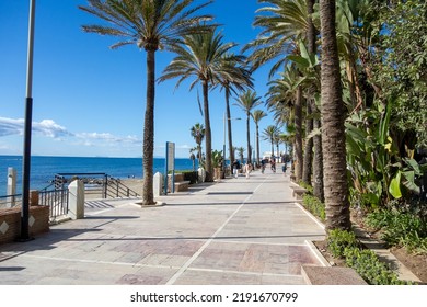 MARBELLA, ANDALUSIA, SPAIN - NOVEMBER 6, 2021 Beach Walk