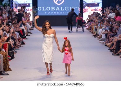 Marbella, Malaga / Spain - July 11 2019 : Marbellla Fashion Show Charity Event in Puerto Banus Marbella with Eva Longoria as ambassador Guest. Global Gift Foundation and Eva Longoria Fondation.