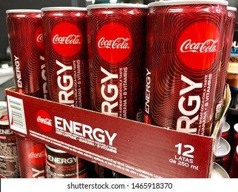 Marbella, Malaga/Spain - 07 30 2019: Coca Cola Energy New Drink In A Can In A Store Shop In Spain