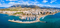 Marbella Marina Aerial Panoramic View. Marbella Is A City In The Province Of Malaga In The Andalusia, Spain.