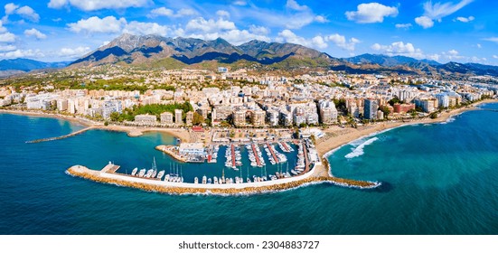 Marbella marina aerial panoramic view. Marbella is a city in the province of Malaga in the Andalusia, Spain. - Powered by Shutterstock