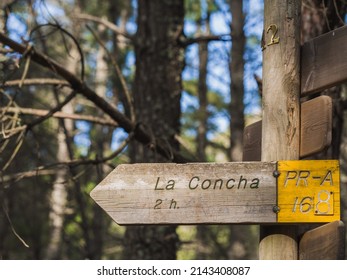 Marbella, Spain - January 31, 2022: Path signposting to a mountain called: La Concha, Sierra Blanca on the Costa del Sol