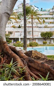 Marbella, Spain - July 12, 2019: Luxury hotel in Puerto José Banús located in the Nueva Andalucía area of ​​the city of Marbella. Luxury lifestyle
