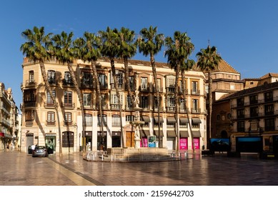 Marbella, Spain -  May 16, 2022: Streets Of The Historic Center Of Malaga With Tourists Walking Through Its Streets In Malaga, Spain