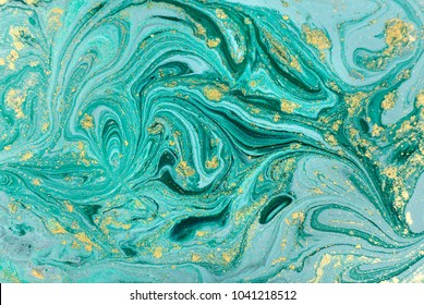 Marble Abstract Acrylic Background. Nature Green Marbling Artwork Texture. Golden Glitter.