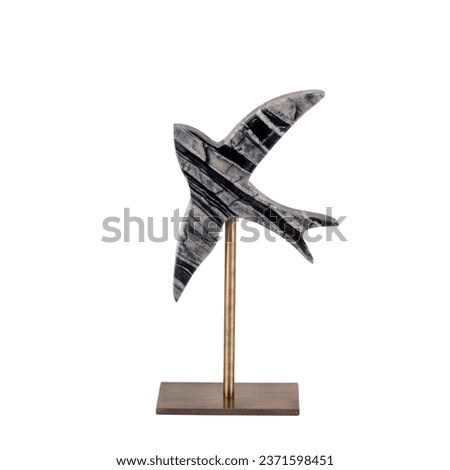 marble bird figure on metal luxury decorative object isolated on white background