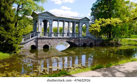 Marble bridge in Tsarskoe Selo park, St. Petersburg, Russia