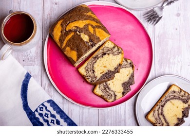 Marble cake with blueberries and lemon