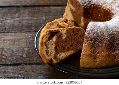 Marble Cake On Wooden Background With Blank Space,selective Focus