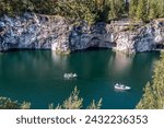 Marble canyon in the mountain park of Ruskeala, Karelia, Russia. Beautiful nature landscape 